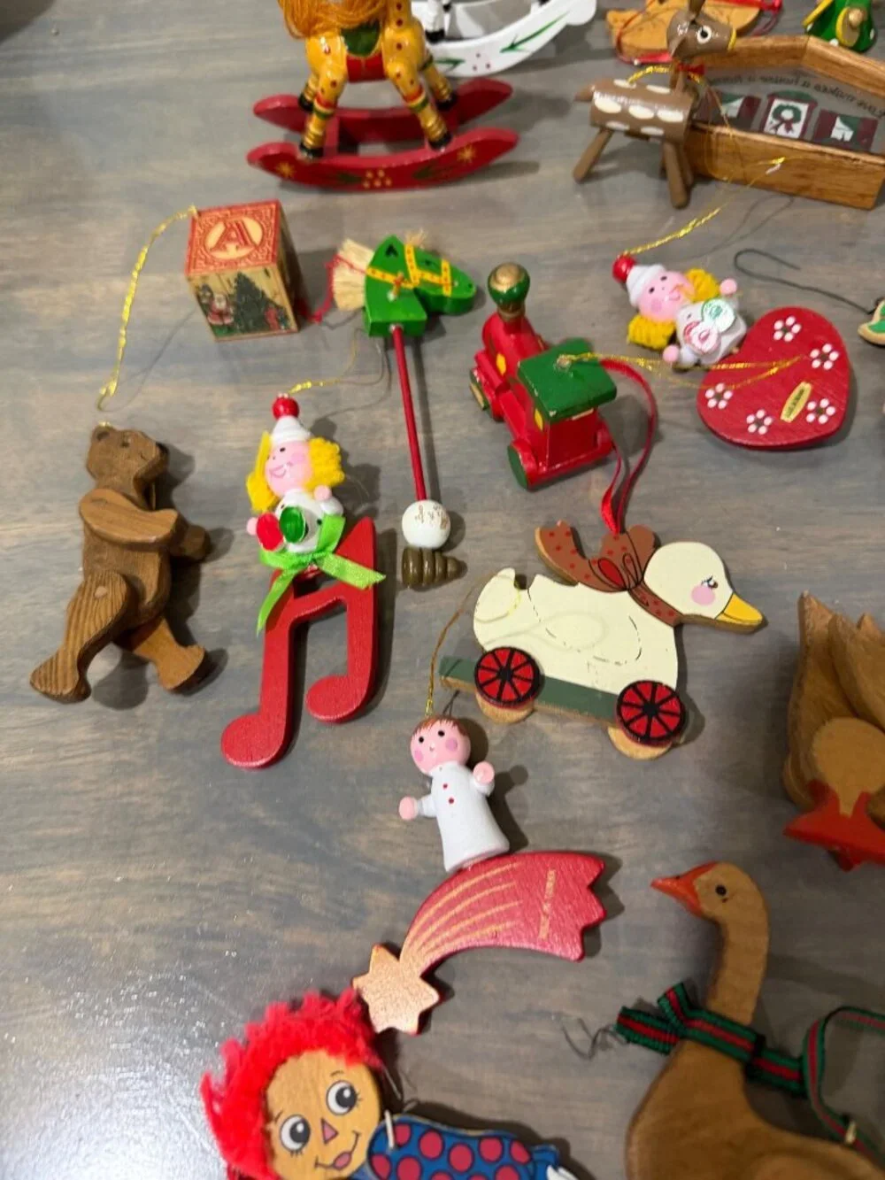 Vintage Wooden Christmas Ornaments Lot 35 Rocking Horses Soldiers Santa Ducks